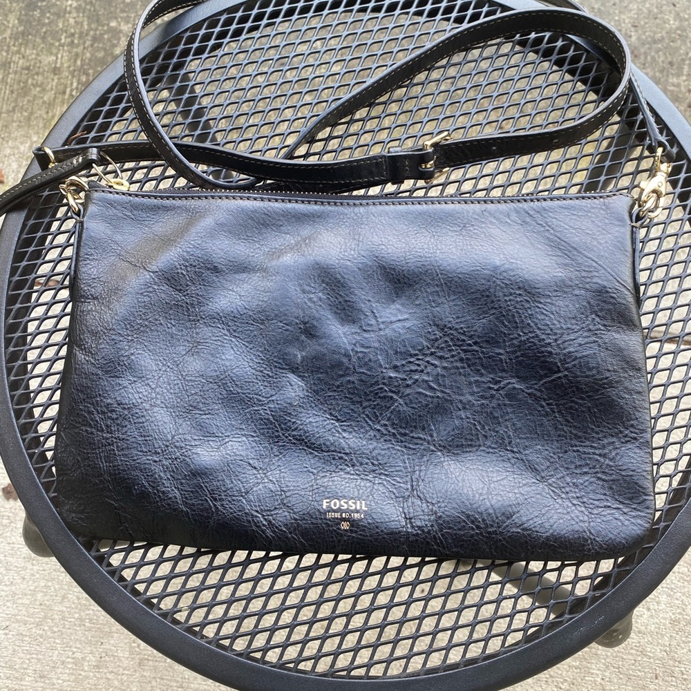 Fossil Navy Leather Crossbody Bag